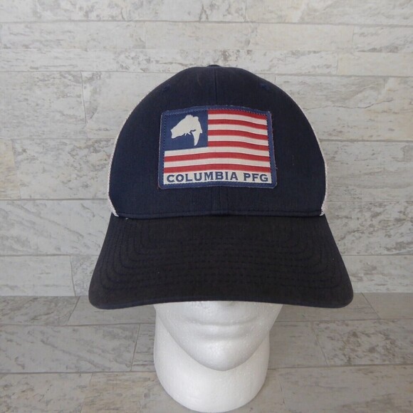 Columbia PFG Hat Cap Fishing Blue White USA Flag Bass Flex Fit OSFA Outdoor - Picture 1 of 6